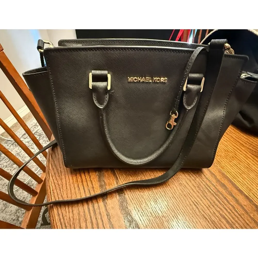 Authentic Michael Kors Black Saffiano Leather Selma Satchel Bag